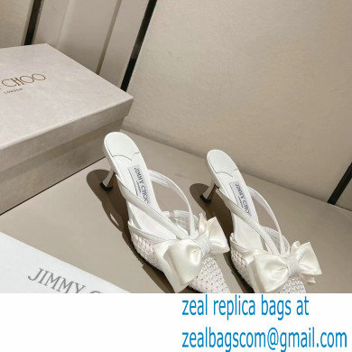 jimmy choo heel 6.5cm white Crystal Mesh Mules with Bows 2023