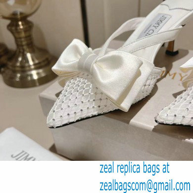 jimmy choo heel 6.5cm white Crystal Mesh Mules with Bows 2023