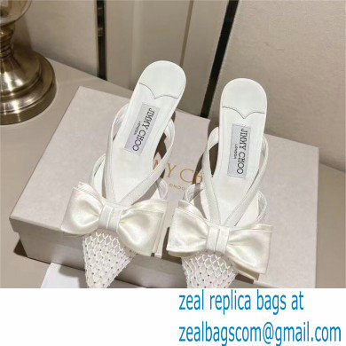 jimmy choo heel 6.5cm white Crystal Mesh Mules with Bows 2023