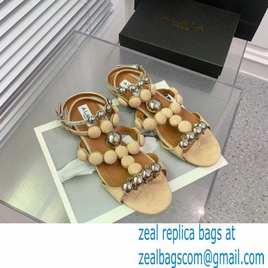 Alaia Bombe Bijou suede sandals nude 2023