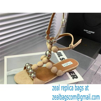 Alaia Bombe Bijou suede sandals nude 2023 - Click Image to Close