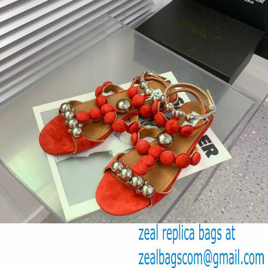 Alaia Bombe Bijou suede sandals red 2023