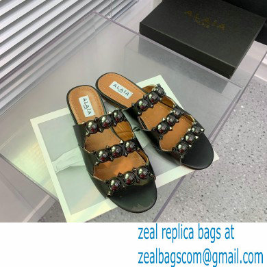 Alaia Bombe metallic leather sandals black 2023