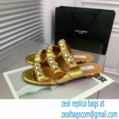 Alaia Bombe metallic leather sandals gold 2023 - Click Image to Close