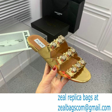 Alaia Bombe metallic leather sandals gold 2023 - Click Image to Close