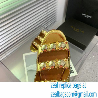 Alaia Bombe metallic leather sandals gold 2023 - Click Image to Close