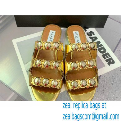 Alaia Bombe metallic leather sandals gold 2023 - Click Image to Close