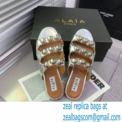 Alaia Bombe metallic leather sandals silver 2023 - Click Image to Close