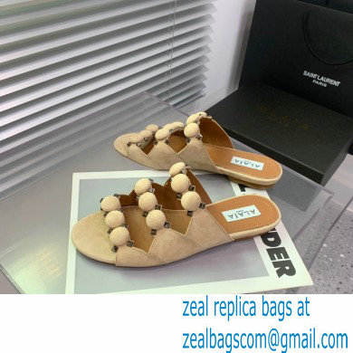 Alaia Bombe suede slides nude 2023