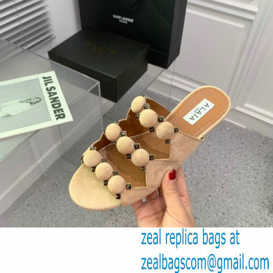 Alaia Bombe suede slides nude 2023