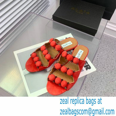 Alaia Bombe suede slides red 2023
