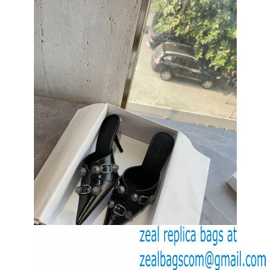 Balenciaga Heel 9cm Cagole Pointed Toe Mules in Arena lambskin Black 2023 - Click Image to Close