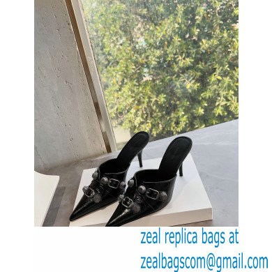 Balenciaga Heel 9cm Cagole Pointed Toe Mules in Arena lambskin Black 2023
