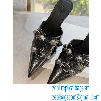 Balenciaga Heel 9cm Cagole Pointed Toe Mules in Arena lambskin Black 2023 - Click Image to Close