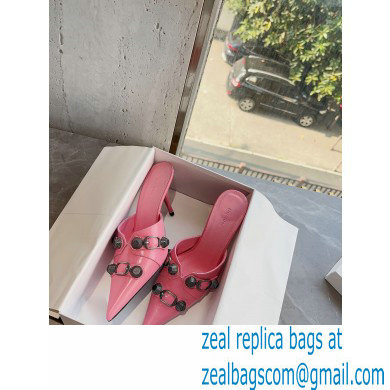 Balenciaga Heel 9cm Cagole Pointed Toe Mules in Arena lambskin Pink 2023 - Click Image to Close