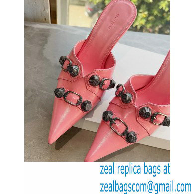 Balenciaga Heel 9cm Cagole Pointed Toe Mules in Arena lambskin Pink 2023 - Click Image to Close