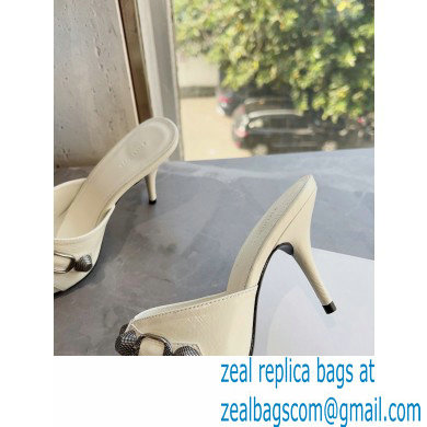 Balenciaga Heel 9cm Cagole Pointed Toe Mules in Arena lambskin White 2023 - Click Image to Close