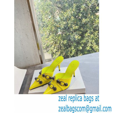 Balenciaga Heel 9cm Cagole Pointed Toe Mules in Arena lambskin Yellow 2023 - Click Image to Close