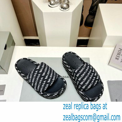 Balenciaga all-over logo-print platform slides Sandals Black 2023