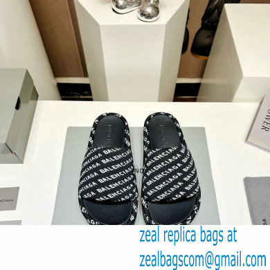 Balenciaga all-over logo-print platform slides Sandals Black 2023