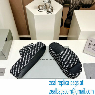 Balenciaga all-over logo-print platform slides Sandals Black 2023