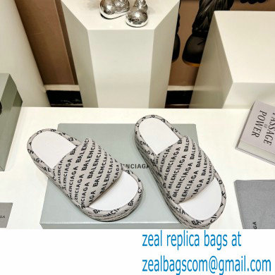 Balenciaga all-over logo-print platform slides Sandals Gray 2023 - Click Image to Close