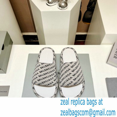 Balenciaga all-over logo-print platform slides Sandals Gray 2023