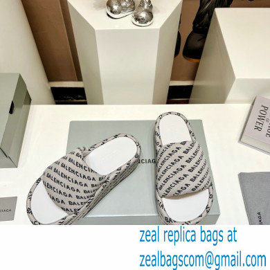 Balenciaga all-over logo-print platform slides Sandals Gray 2023 - Click Image to Close