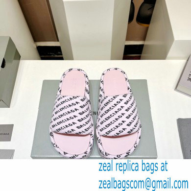 Balenciaga all-over logo-print platform slides Sandals Pink 2023 - Click Image to Close