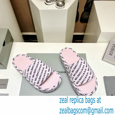 Balenciaga all-over logo-print platform slides Sandals Pink 2023 - Click Image to Close