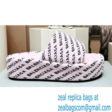 Balenciaga all-over logo-print platform slides Sandals Pink 2023 - Click Image to Close