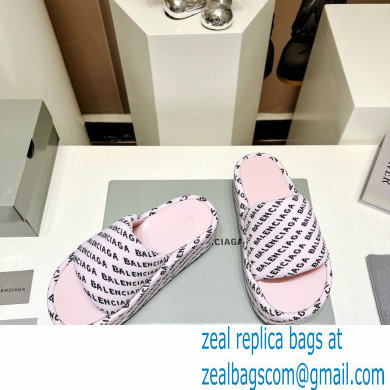 Balenciaga all-over logo-print platform slides Sandals Pink 2023 - Click Image to Close