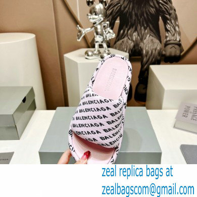 Balenciaga all-over logo-print platform slides Sandals Pink 2023 - Click Image to Close