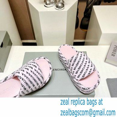 Balenciaga all-over logo-print platform slides Sandals Pink 2023 - Click Image to Close