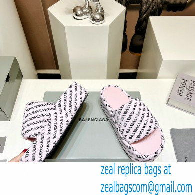 Balenciaga all-over logo-print platform slides Sandals Pink 2023