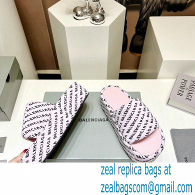 Balenciaga all-over logo-print platform slides Sandals Pink 2023 - Click Image to Close