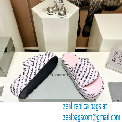 Balenciaga all-over logo-print platform slides Sandals Pink 2023 - Click Image to Close