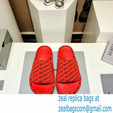 Balenciaga all-over logo-print platform slides Sandals Red 2023