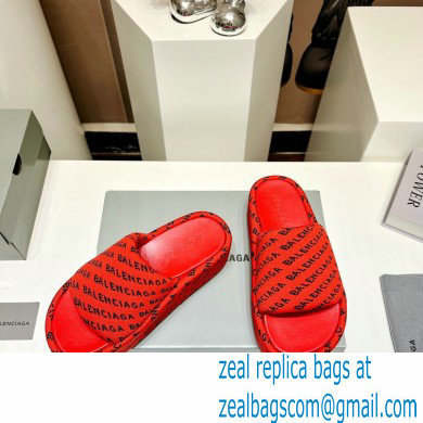 Balenciaga all-over logo-print platform slides Sandals Red 2023 - Click Image to Close
