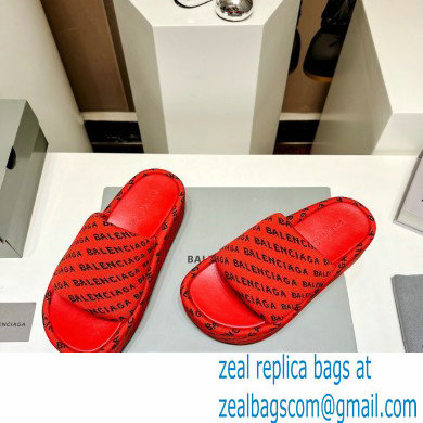 Balenciaga all-over logo-print platform slides Sandals Red 2023