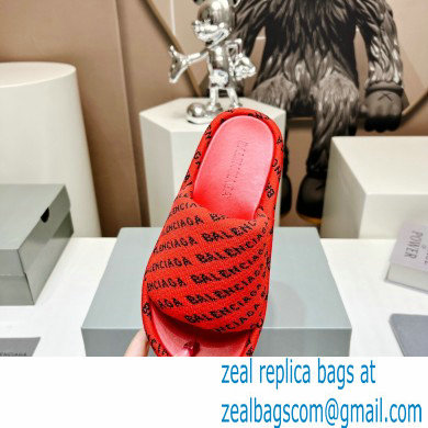 Balenciaga all-over logo-print platform slides Sandals Red 2023