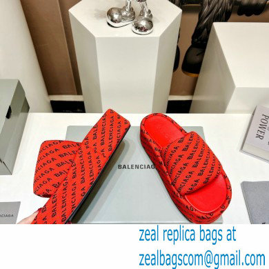 Balenciaga all-over logo-print platform slides Sandals Red 2023 - Click Image to Close