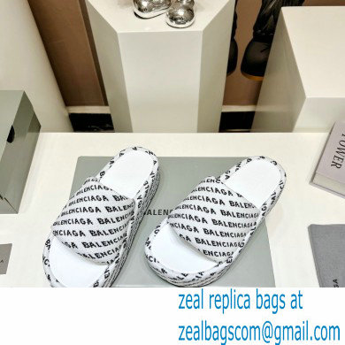 Balenciaga all-over logo-print platform slides Sandals White 2023 - Click Image to Close