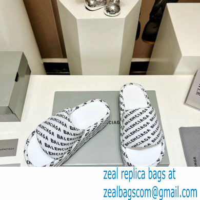 Balenciaga all-over logo-print platform slides Sandals White 2023 - Click Image to Close