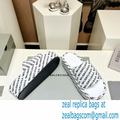 Balenciaga all-over logo-print platform slides Sandals White 2023