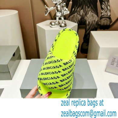 Balenciaga all-over logo-print platform slides Sandals Yellow 2023