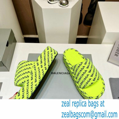 Balenciaga all-over logo-print platform slides Sandals Yellow 2023 - Click Image to Close