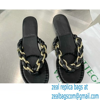 Bottega Veneta Dot Chain-braided leather flat sandals Black 2023