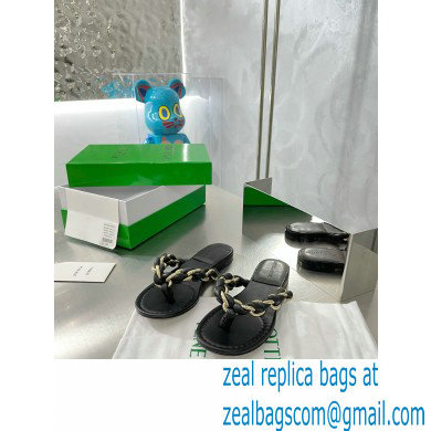 Bottega Veneta Dot Chain-braided leather flat sandals Black 2023