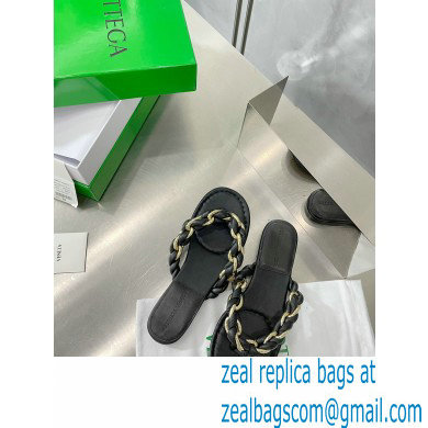 Bottega Veneta Dot Chain-braided leather flat sandals Black 2023 - Click Image to Close